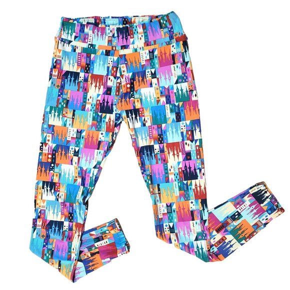 LuLaRoe Disney Women's One Size Multicolor Cinderella's Castle Print Leggings - Picture 1 of 4